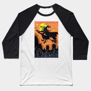 Witch Flying Over a Farm Baseball T-Shirt